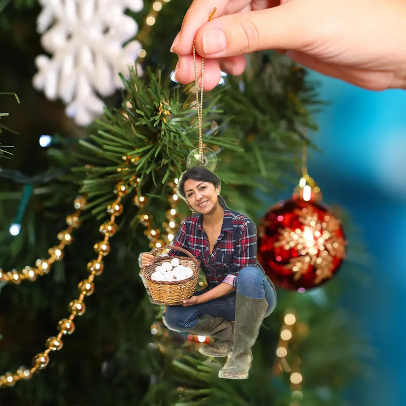 Photo Hobby Ornament,Gift For Yourself,Farm,Custom Photo,Gift For Women,Gift For Men,Christmas,Happy - Custom Photo Christmas Chicken Farmer Decorations - Personalized Acrylic Photo Ornament