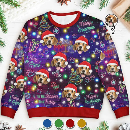 Pull moche unisexe personnalisé avec photo de Noël pour chien et chat, style néon 