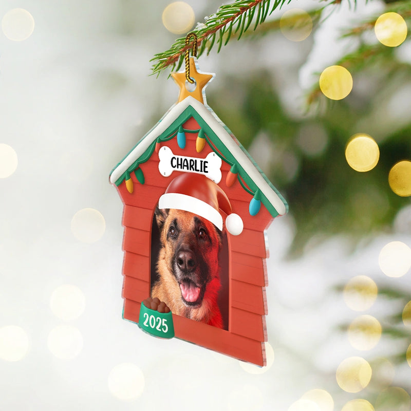 Dog Lovers,Dog Mom,Dog Dad,Pet Lovers,Pet Mom,Pet Dad,Christmas,Love - Custom Photo Christmas Dog House - Personalized Custom Shaped Acrylic Ornament