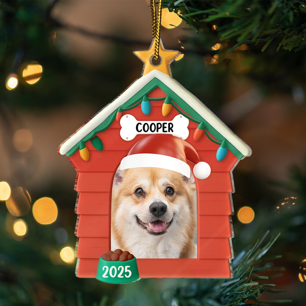 Dog Lovers,Dog Mom,Dog Dad,Pet Lovers,Pet Mom,Pet Dad,Christmas,Love - Custom Photo Christmas Dog House - Personalized Custom Shaped Acrylic Ornament