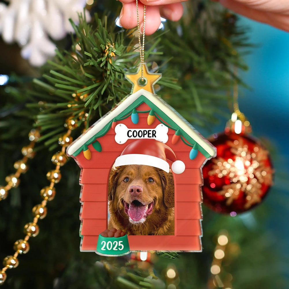 Dog Lovers,Dog Mom,Dog Dad,Pet Lovers,Pet Mom,Pet Dad,Christmas,Love - Custom Photo Christmas Dog House - Personalized Custom Shaped Acrylic Ornament