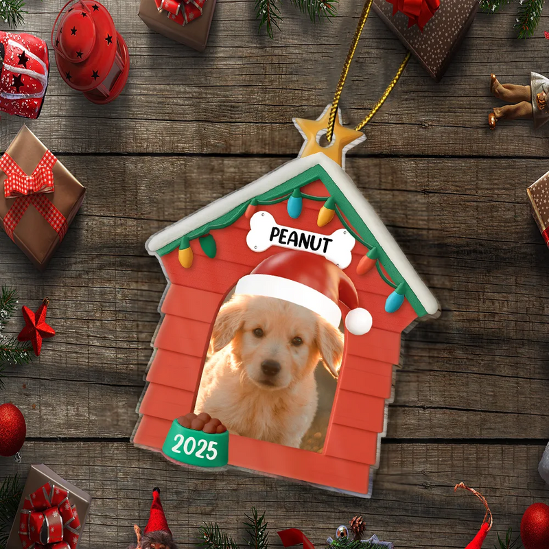 Dog Lovers,Dog Mom,Dog Dad,Pet Lovers,Pet Mom,Pet Dad,Christmas,Love - Custom Photo Christmas Dog House - Personalized Custom Shaped Acrylic Ornament