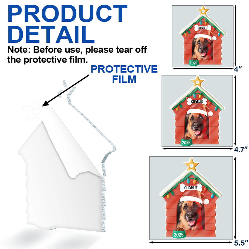 Dog Lovers,Dog Mom,Dog Dad,Pet Lovers,Pet Mom,Pet Dad,Christmas,Love - Custom Photo Christmas Dog House - Personalized Custom Shaped Acrylic Ornament
