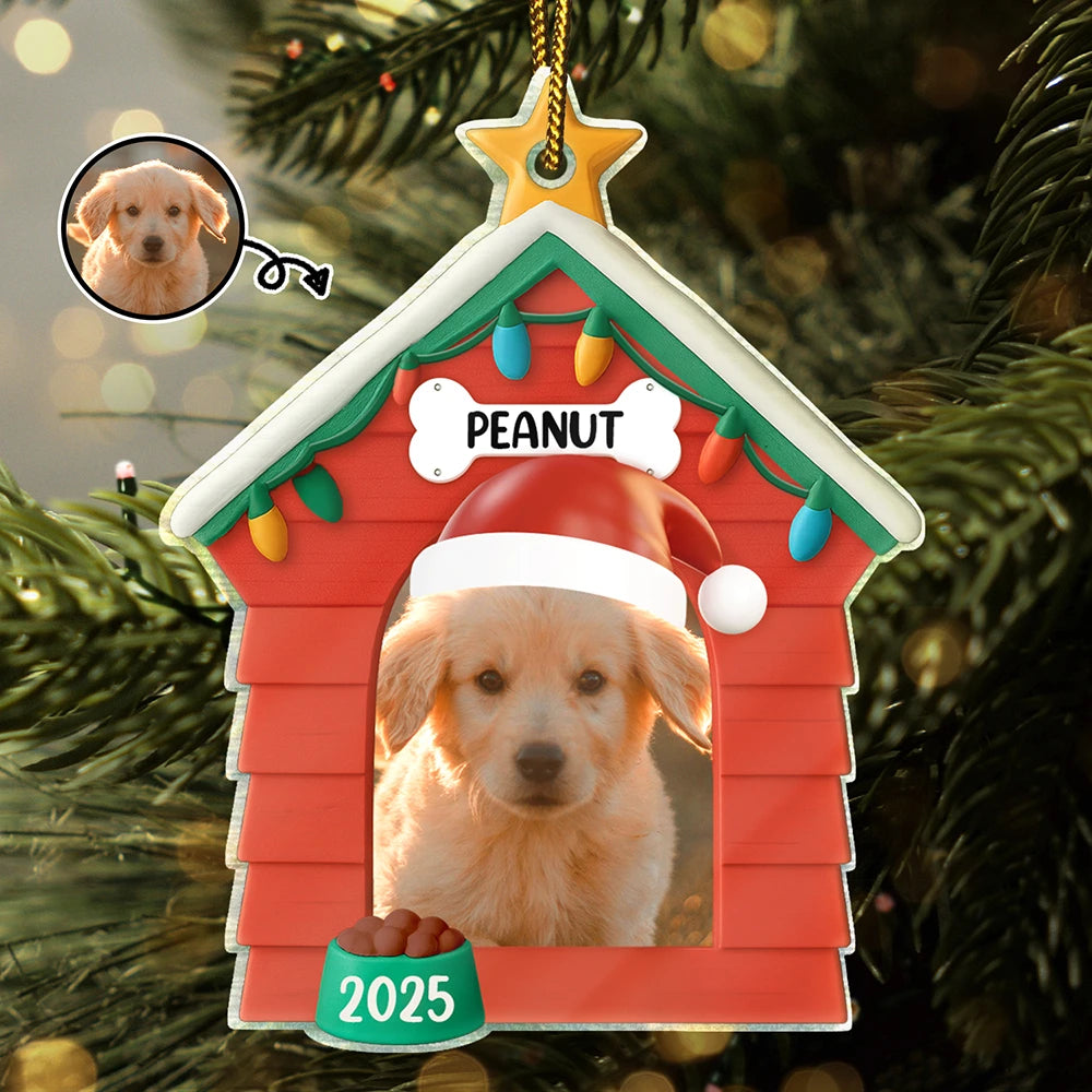 Dog Lovers,Dog Mom,Dog Dad,Pet Lovers,Pet Mom,Pet Dad,Christmas,Love - Custom Photo Christmas Dog House - Personalized Custom Shaped Acrylic Ornament