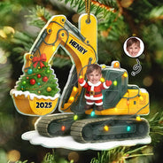 Custom Photo,Christmas,Happy,Gift For Kids - Custom Photo Christmas Excavator Construction - Personalized Custom Shaped Acrylic Ornament