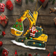 Custom Photo,Christmas,Happy,Gift For Kids - Custom Photo Christmas Excavator Construction - Personalized Custom Shaped Acrylic Ornament
