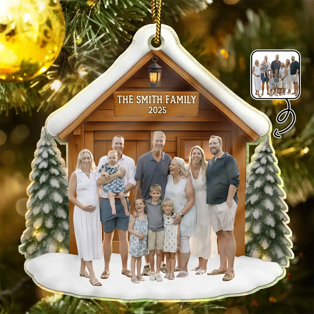 Custom Photo Christmas Happy Family - Personalized Custom Shaped Acrylic Ornament