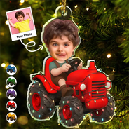 Gift For Kids, Gift For Grandkids, Photo Hobby Ornament, Custom Photo, Funny, Christmas - Custom Photo Christmas Kid Driving Tractor - Personalized Acrylic Photo Ornament