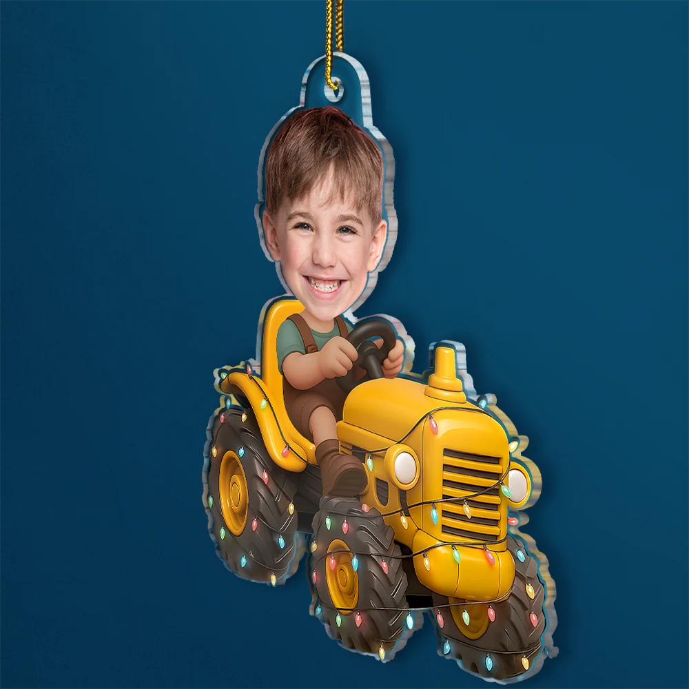 Gift For Kids, Gift For Grandkids, Photo Hobby Ornament, Custom Photo, Funny, Christmas - Custom Photo Christmas Kid Driving Tractor - Personalized Acrylic Photo Ornament