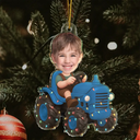 Gift For Kids, Gift For Grandkids, Photo Hobby Ornament, Custom Photo, Funny, Christmas - Custom Photo Christmas Kid Driving Tractor - Personalized Acrylic Photo Ornament