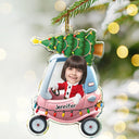 Funny, Christmas, Custom Photo, Gift For Kids - Custom Photo Christmas Kid In Car - Personalized Custom Shaped Acrylic Ornament