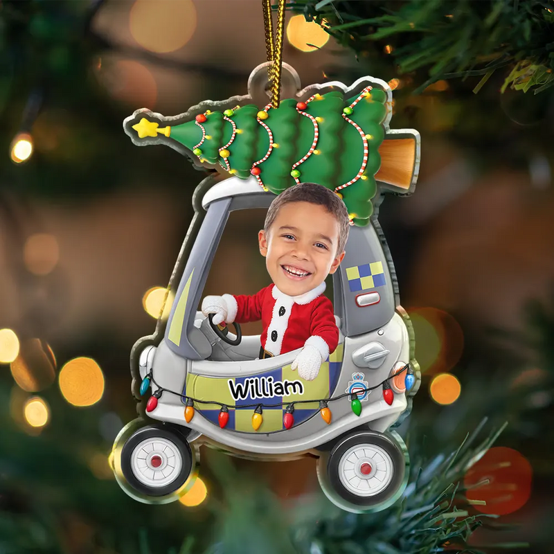 Funny, Christmas, Custom Photo, Gift For Kids - Custom Photo Christmas Kid In Car - Personalized Custom Shaped Acrylic Ornament