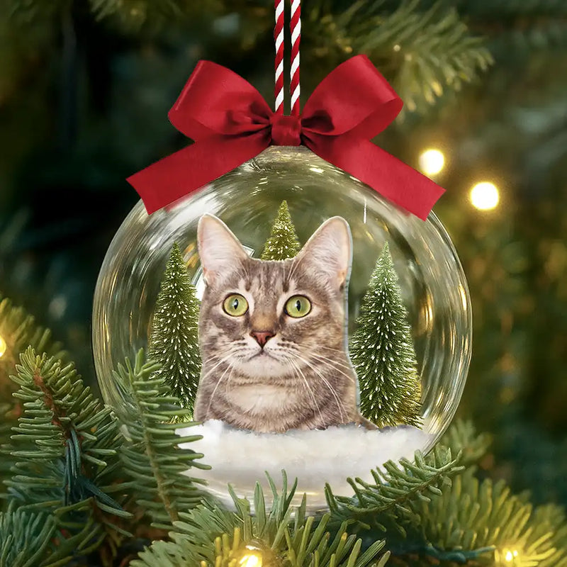 Custom Photo,Happy,Christmas,Pet Lovers - Custom Photo Christmas Pet Face Dog Cat Lover - Personalized 3D Acrylic Ball Ornament