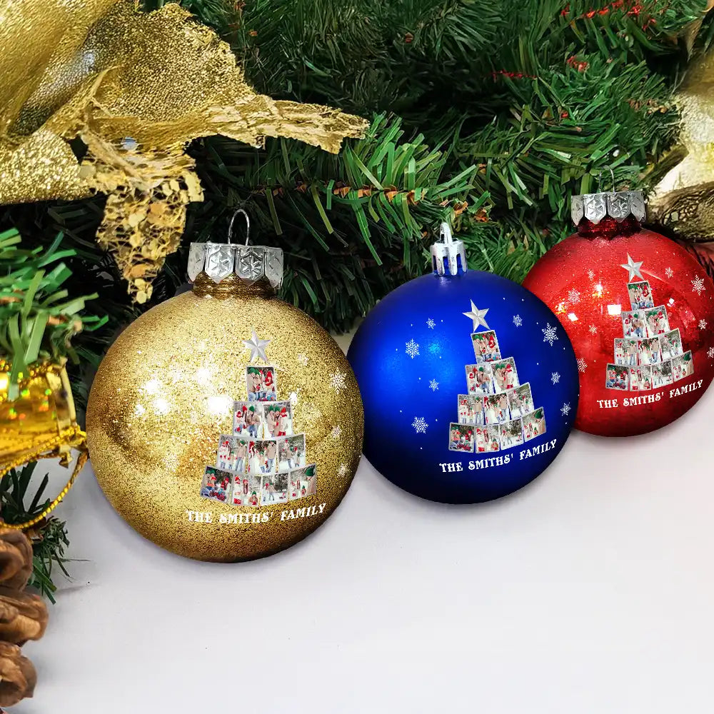 Christmas,Happy,Family - Custom Photo Christmas Tree - Personalized Ball Ornament