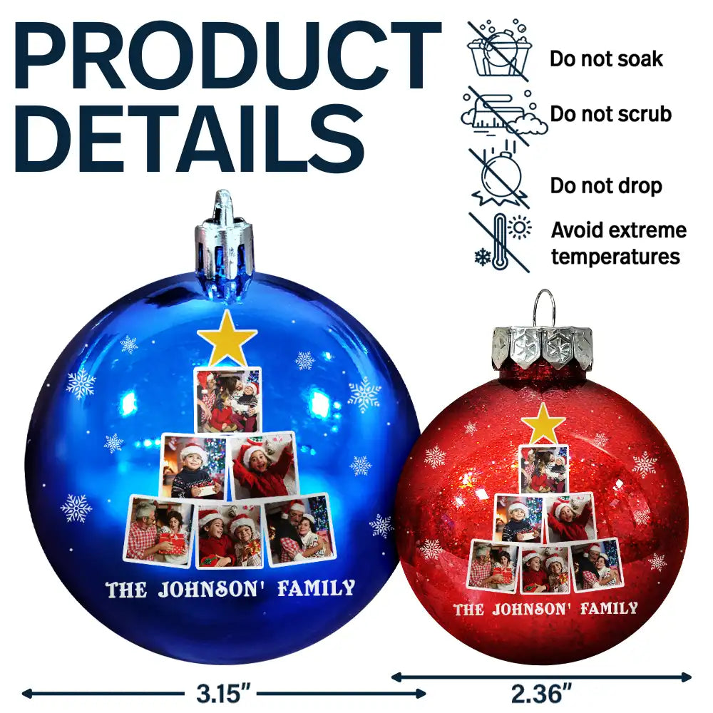 Christmas,Happy,Family - Custom Photo Christmas Tree - Personalized Ball Ornament