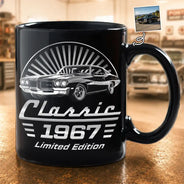 Gift For Father,Custom Photo,Proud,Remove BG Photo - Custom Photo Classic Car Limited Edition - Personalized Black Mug
