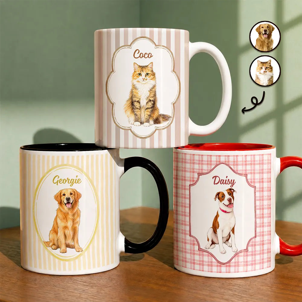 Dog Lovers,Pet Lovers,Cat Lovers,Photo - Colored Pencil ,Playful - Custom Photo Colored Pencil Sketch Dog Cat Pet Portrait - Personalized Mug