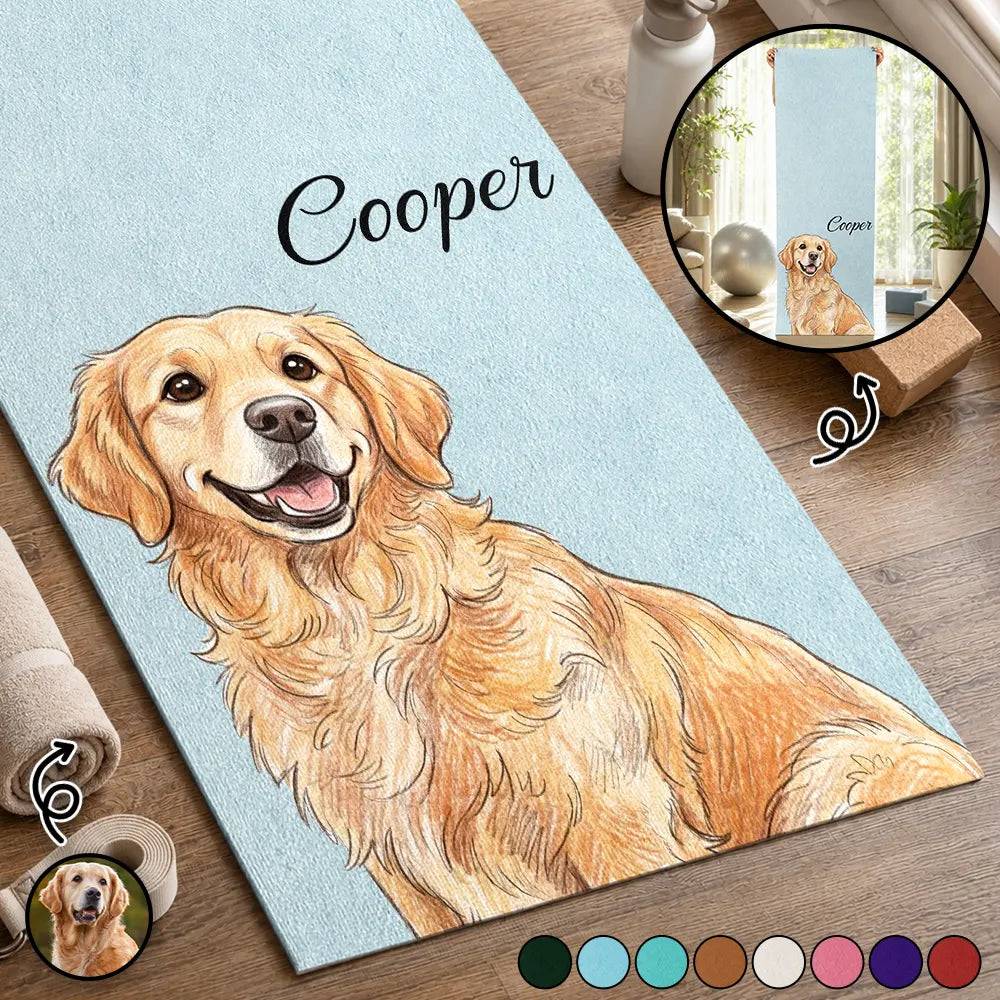 Custom Photo, Art Design, Pet Lovers, Yoga, Playful, Photo - Colored Pencil - Custom Photo Colored Pencil Sketch Dog Cat Pet Portrait - Personalized Yoga Mat