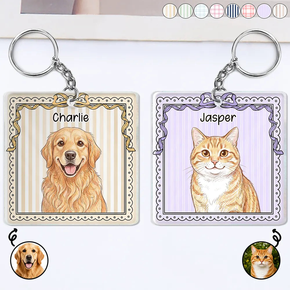 Custom Photo Colored Pencil Sketch Funny Dog Cat Pet - Personalized Acrylic Keychain