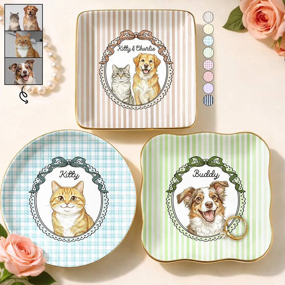 Custom Photo,Art Design,Pet Lovers,Playful,Photo - Colored Pencil  - Custom Photo Colored Pencil Sketch Funny Dog Cat Pet - Personalized Ring Dish