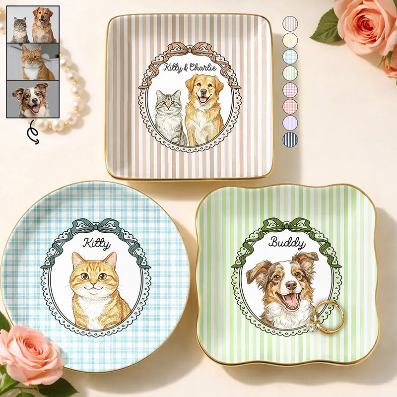 Custom Photo,Art Design,Pet Lovers,Playful,Photo - Colored Pencil  - Custom Photo Colored Pencil Sketch Funny Dog Cat Pet - Personalized Ring Dish