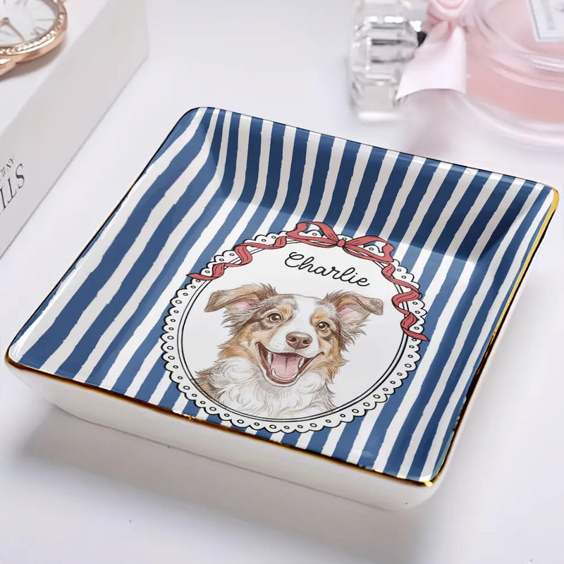 Custom Photo,Art Design,Pet Lovers,Playful,Photo - Colored Pencil  - Custom Photo Colored Pencil Sketch Funny Dog Cat Pet - Personalized Ring Dish