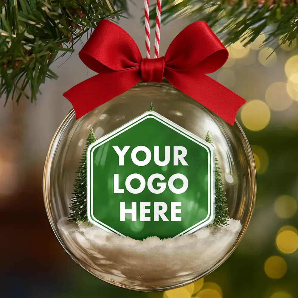 Custom Photo,Christmas,Happy - Custom Photo Company Corporate Team Club Logo - Personalized 3D Acrylic Ball Ornament