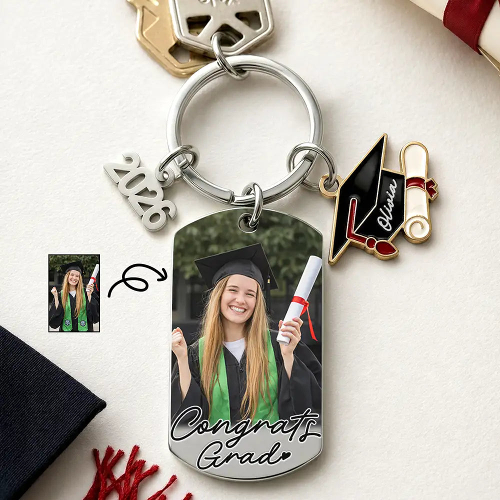 Custom Photo Congrats Grad - Personalized Stainless Steel Keychain