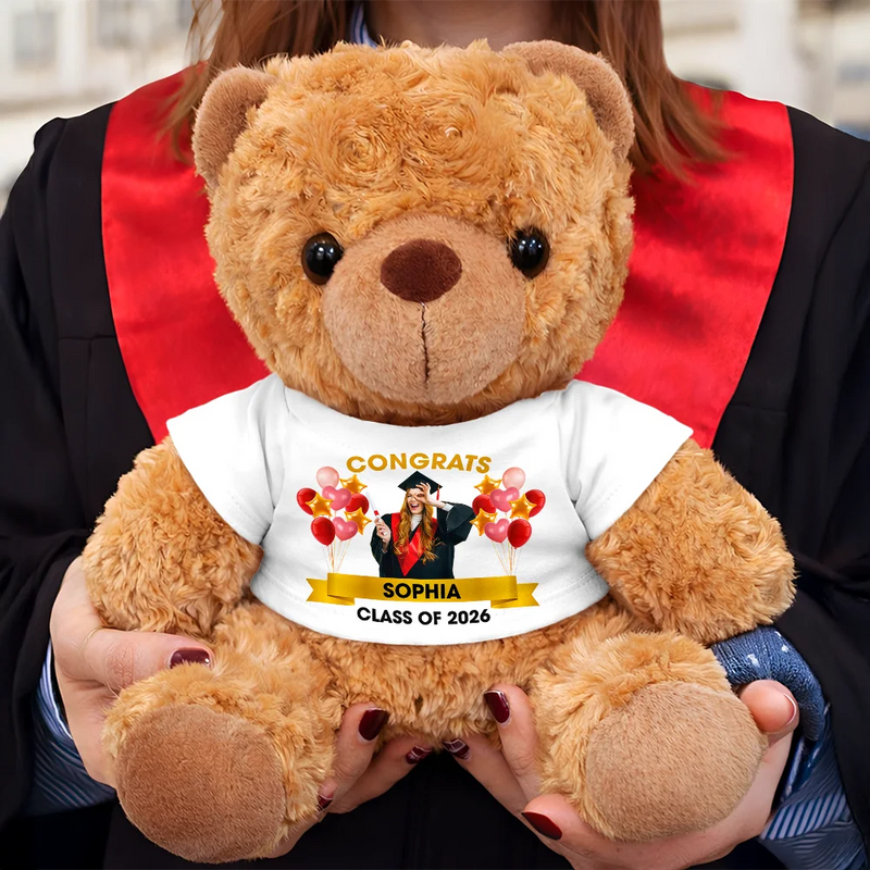 Graduation,Gift For Daughter,Dad - Daughters (Adult),Mom - Daughters (Adult),Happy,Dad - Sons,Gift For Son,Mom - Sons - Custom Photo Congrats Graduate - Personalized Teddy Bear