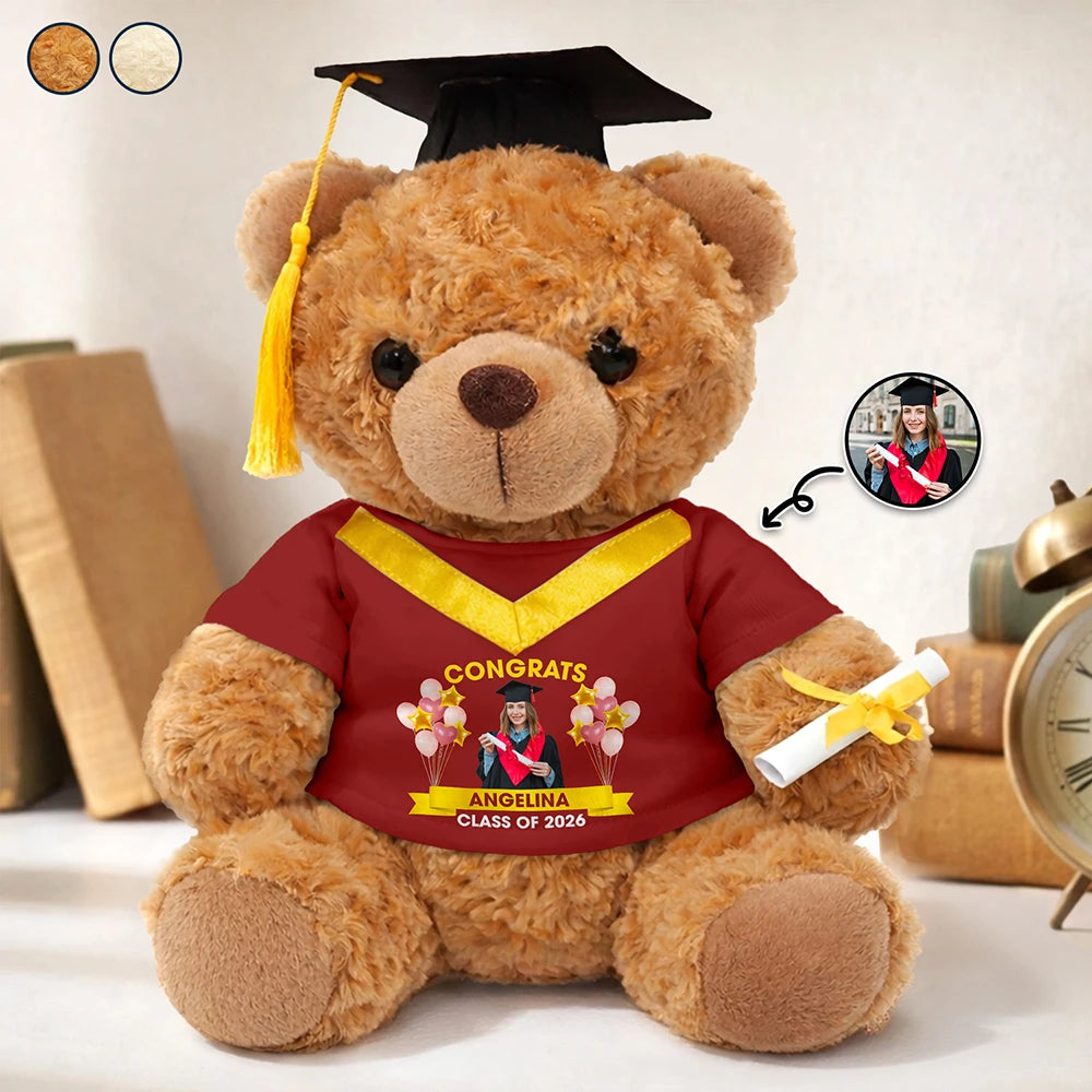 Graduation,Gift For Daughter,Dad - Daughters (Adult),Mom - Daughters (Adult),Happy,Dad - Sons,Gift For Son,Mom - Sons - Custom Photo Congrats Graduate - Personalized Teddy Bear