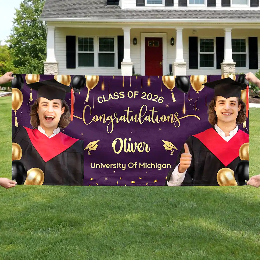 Graduation, Happy - Custom Photo Congrats Graduation - Personalized Horizontal Banner