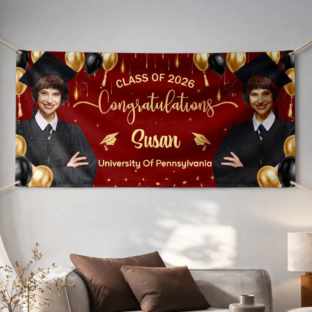 Graduation, Happy - Custom Photo Congrats Graduation - Personalized Horizontal Banner