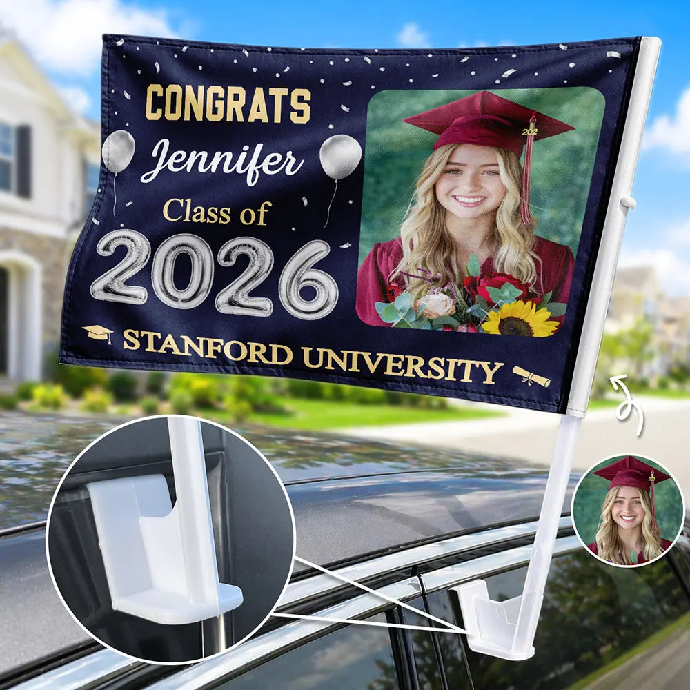 Happy,Graduation,Family,Custom Photo,Gift For Daughter,Gift For Grandkids - Custom Photo Congrats Proud Graduation Of The Class - Personalized Car Flag