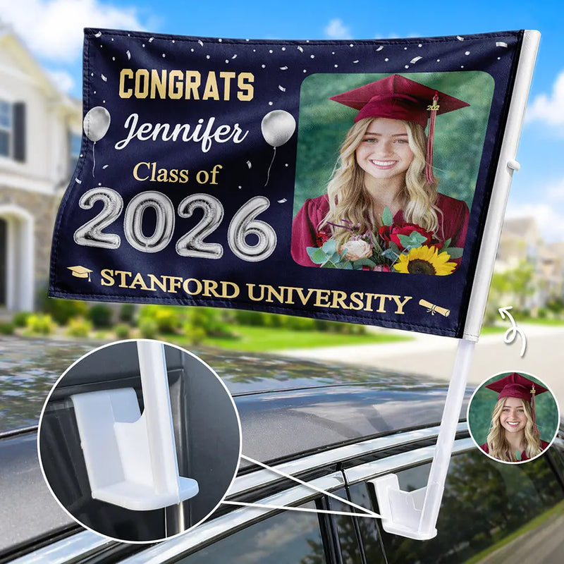 Happy,Graduation,Family,Custom Photo,Gift For Daughter,Gift For Grandkids - Custom Photo Congrats Proud Graduation Of The Class - Personalized Car Flag