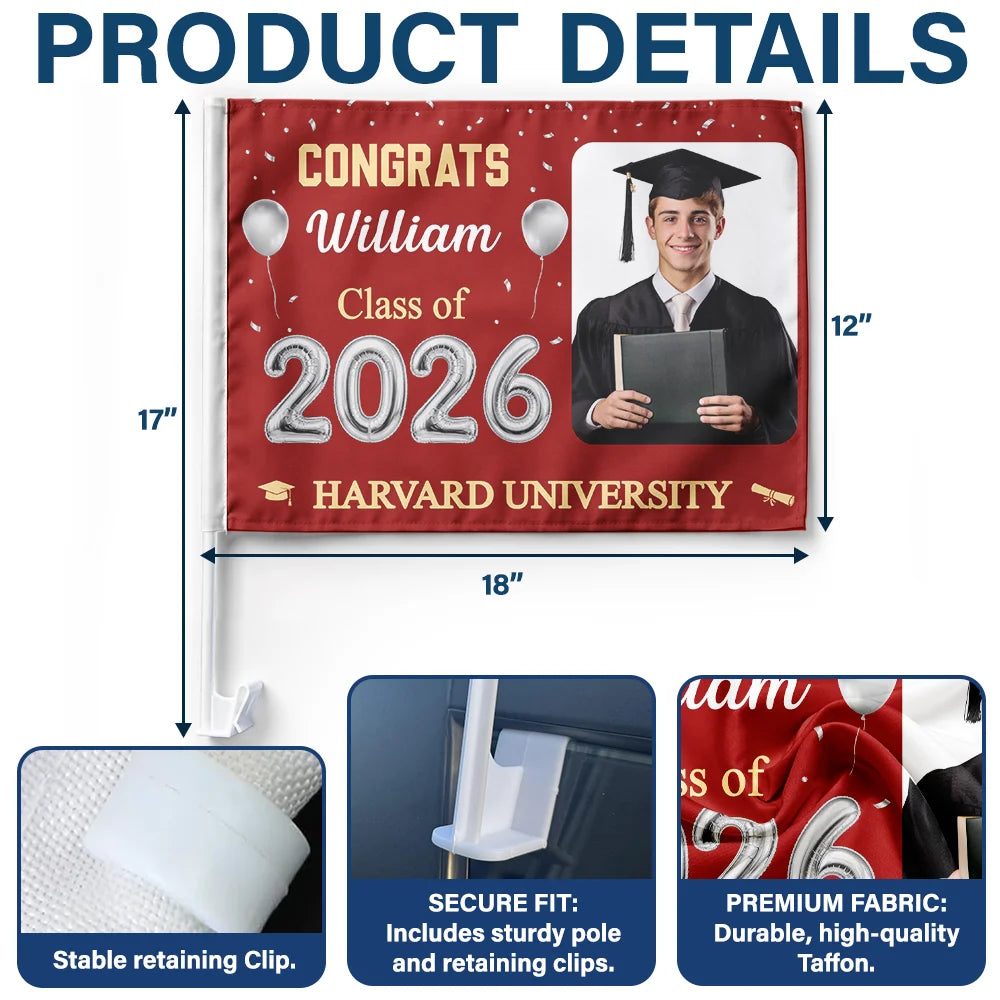 Happy,Graduation,Family,Custom Photo,Gift For Daughter,Gift For Grandkids - Custom Photo Congrats Proud Graduation Of The Class - Personalized Car Flag