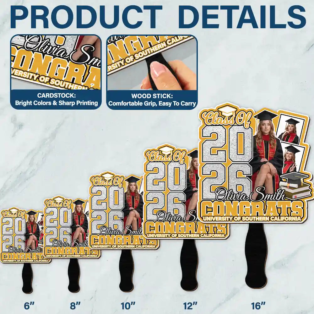 Graduation,Gift For Yourself,Gift For Women,Gift For Men,Gift For Daughter,Gift For Son,Gift For Sisters,Gift For Brothers,Gift For Bestie,Gift For Sibling,Happy - Custom Photo Congrats You Did It - Personalized Graduation Handheld Fan