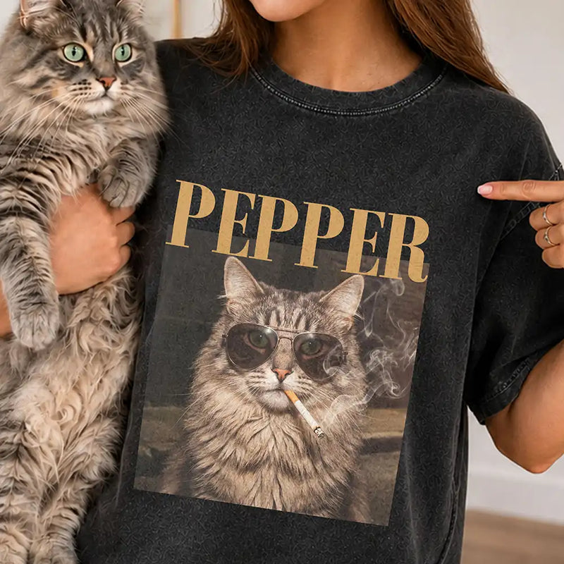 Top Market,Art Design,Confident,Pet Lovers,Photo - Cool Street Pet - Custom Photo Cool Street Pet Lovers Vintage Portrait - Personalized Vintage Washed T Shirt