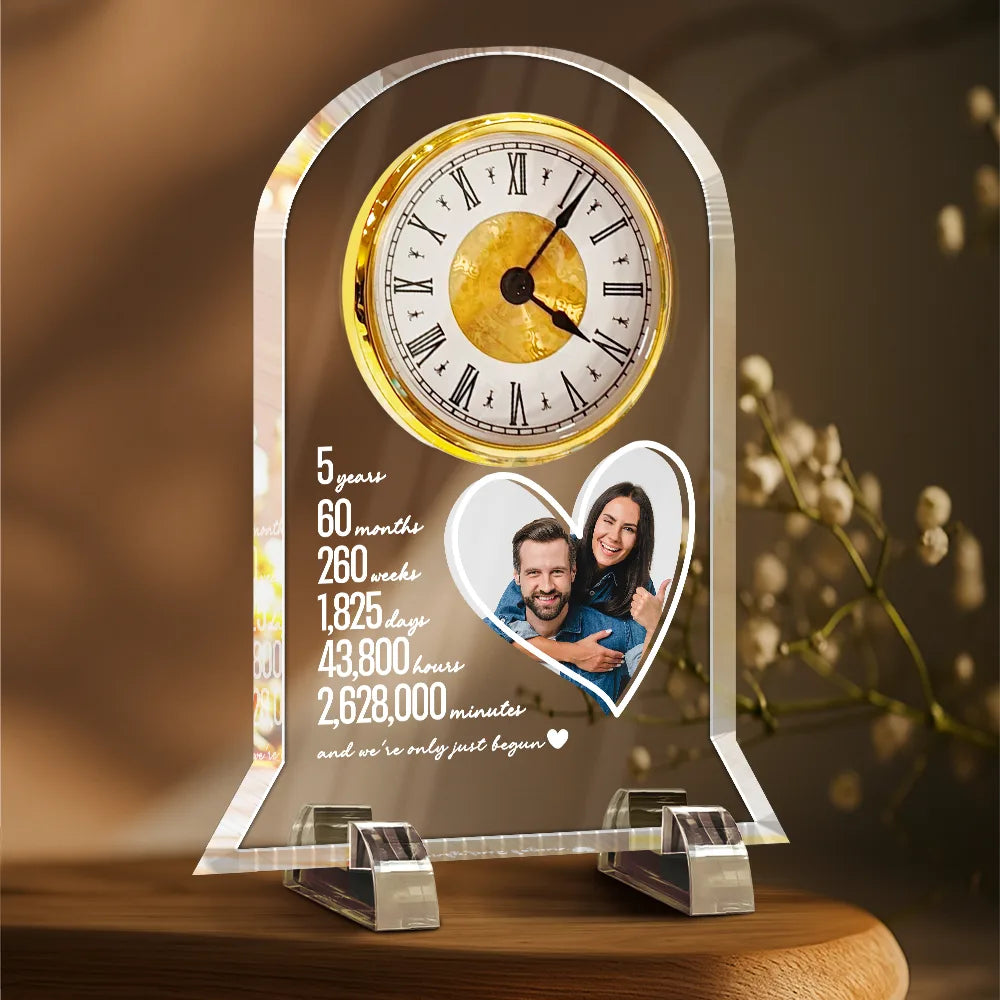 Gift For Couples, Old Couples, Custom Photo, Love - Custom Photo Couple Anniversary Counting Time Years Months Weeks - Personalized Acrylic Desk Clock