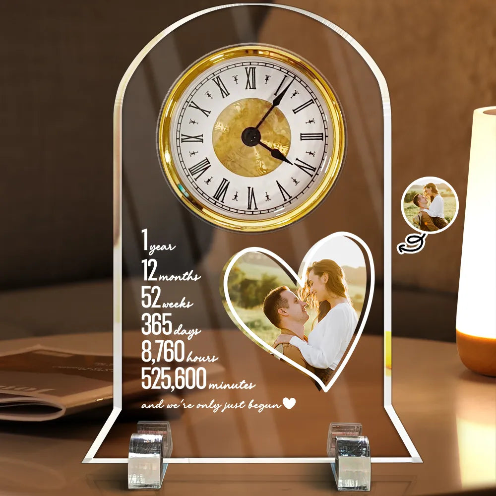 Custom Photo Couple Anniversary Counting Time Years Months Weeks - Personalized Acrylic Desk Clock