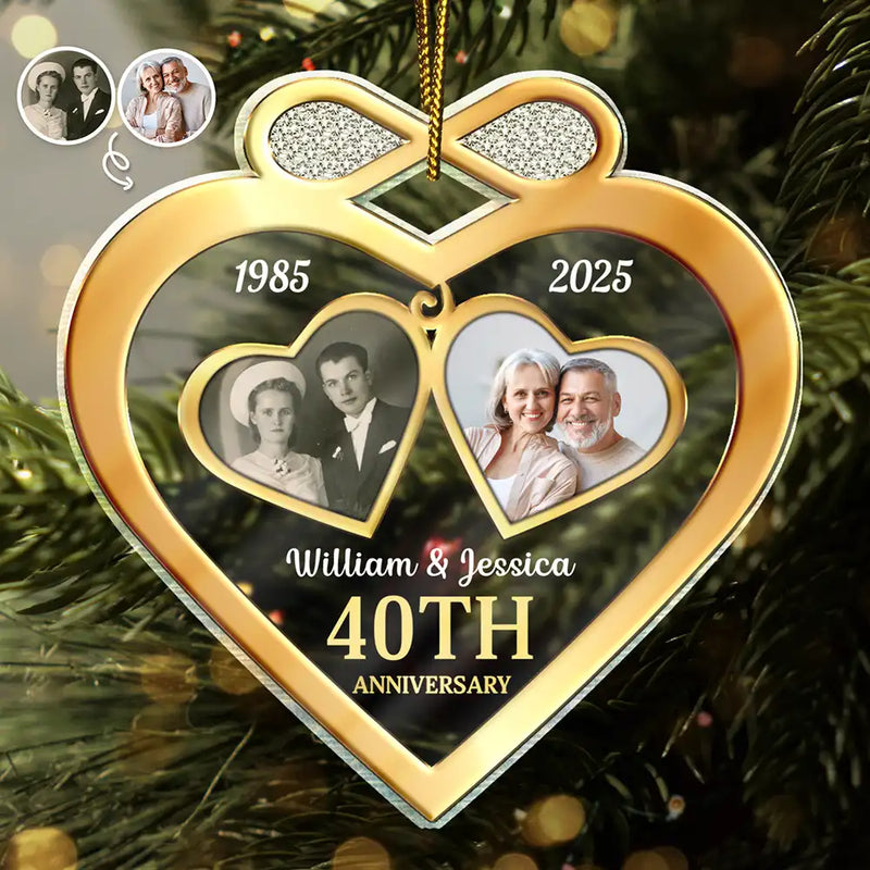 Gift For Couples,Old Couples,Gift For Husband,Gift For Wife,Gift For Boyfriend,Gift For Girlfriend,Wedding,Wedding Anniversary,Love,Anniversary,Christmas - Custom Photo Couple Anniversary Past And Present - Personalized Custom Shaped Acrylic Ornament