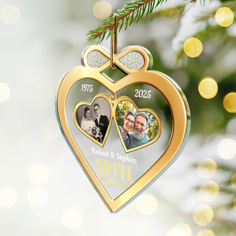 Gift For Couples,Old Couples,Gift For Husband,Gift For Wife,Gift For Boyfriend,Gift For Girlfriend,Wedding,Wedding Anniversary,Love,Anniversary,Christmas - Custom Photo Couple Anniversary Past And Present - Personalized Custom Shaped Acrylic Ornament