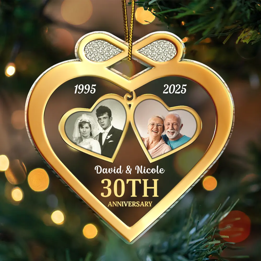 Gift For Couples,Old Couples,Gift For Husband,Gift For Wife,Gift For Boyfriend,Gift For Girlfriend,Wedding,Wedding Anniversary,Love,Anniversary,Christmas - Custom Photo Couple Anniversary Past And Present - Personalized Custom Shaped Acrylic Ornament