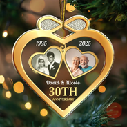 Gift For Couples,Old Couples,Gift For Husband,Gift For Wife,Gift For Boyfriend,Gift For Girlfriend,Wedding,Wedding Anniversary,Love,Anniversary,Christmas - Custom Photo Couple Anniversary Past And Present - Personalized Custom Shaped Acrylic Ornament
