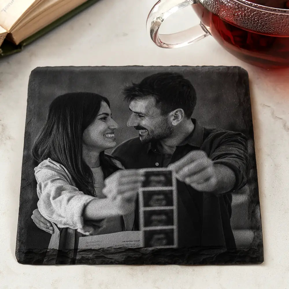 Gift For Couples,Gift For Husband,Gift For Wife,Gift For Boyfriend,Gift For Girlfriend,Old Couples,Happy,Family,Pet Lovers,Gift For Bestie - Custom Photo Couple Bestie Family Pet - Personalized Slate Coaster