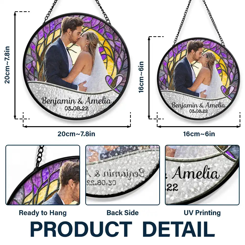 Gift For Couples, Married, Wedding, Engaged, Love - Custom Photo Couple Bride And Groom - Personalized Stained Glass Window Hanging Suncatcher