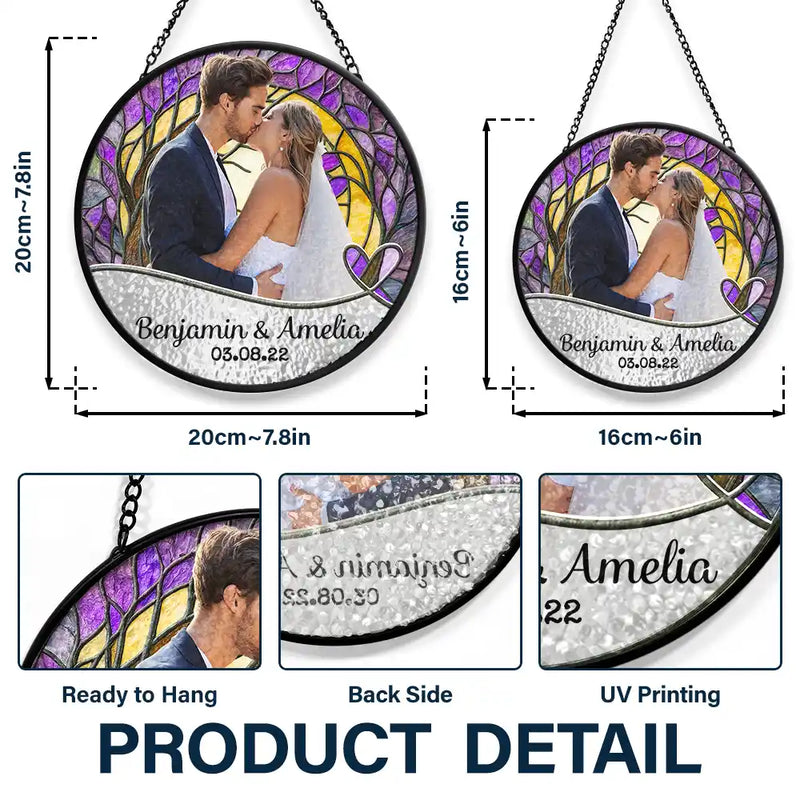 Gift For Couples, Married, Wedding, Engaged, Love - Custom Photo Couple Bride And Groom - Personalized Stained Glass Window Hanging Suncatcher