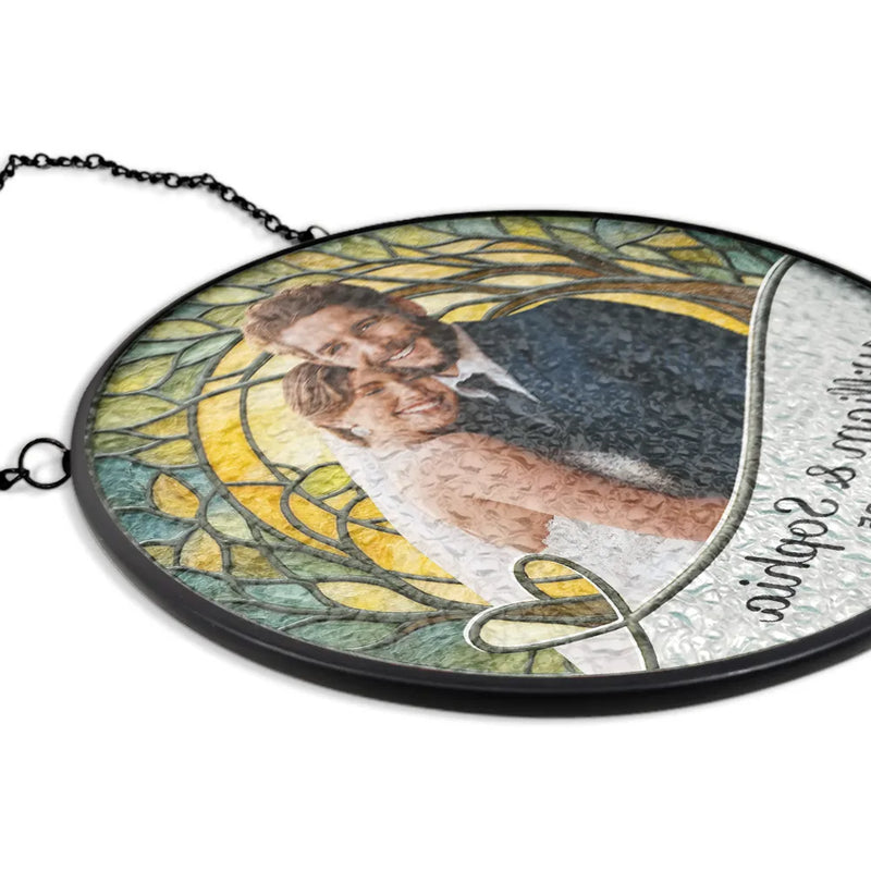 Gift For Couples, Married, Wedding, Engaged, Love - Custom Photo Couple Bride And Groom - Personalized Stained Glass Window Hanging Suncatcher