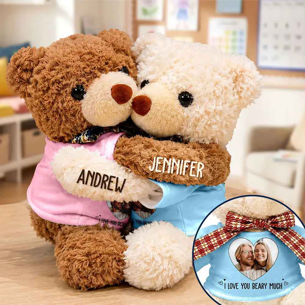 Adorable,Custom Photo,Gift For Couples,Upload Full Photo - Custom Photo Couple I Love You Beary Much - Personalized Hugging Bear