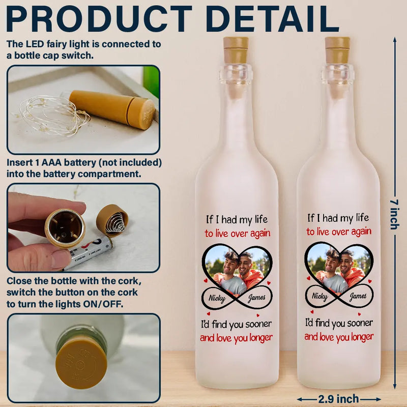 Gift For Couples,Old Couples,LGBT,Gift For Women,Gift For Men,Love,Gift For Wife,Gift For Husband,Gift For Boyfriend,Gift For Girlfriend,Custom Photo - Custom Photo Couple I'd Find You Sooner And Love You Longer - Personalized Bottle Light