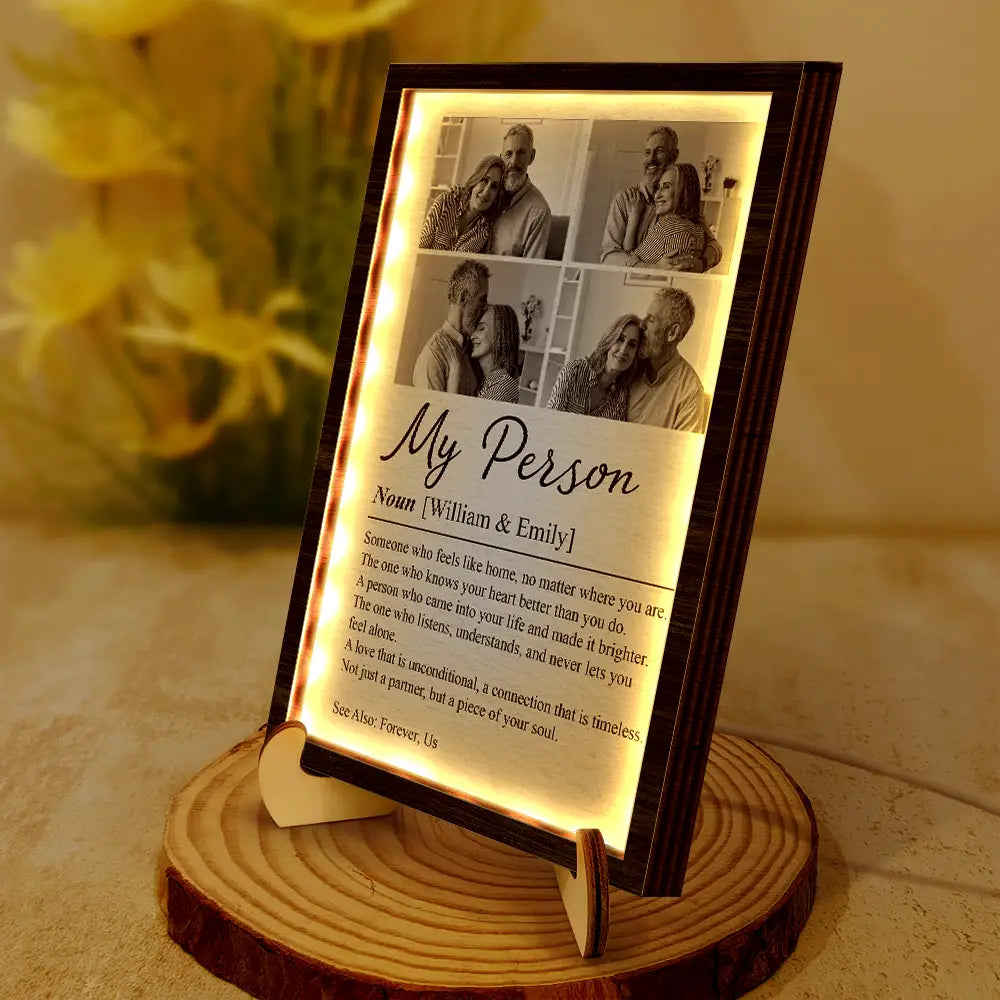 Custom Photo,Gift For Couples,LGBT,Old Couples,Gift For Women,Gift For Men,Gift For Husband,Gift For Wife,Gift For Boyfriend,Gift For Girlfriend,Love - Custom Photo Couple My Person Definition - Personalized LED Light Wooden Plaque